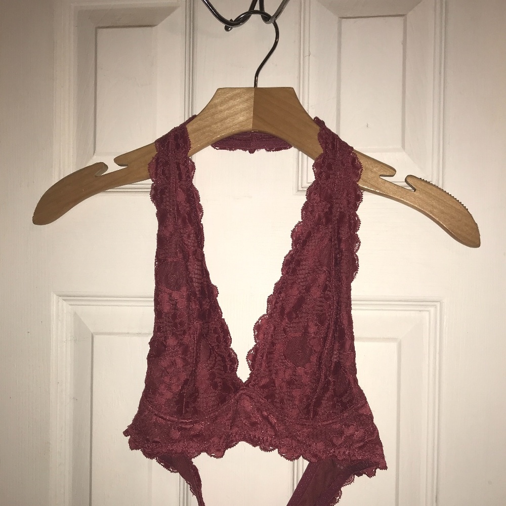 Free People Galloon Lace Halter Bra in Rose